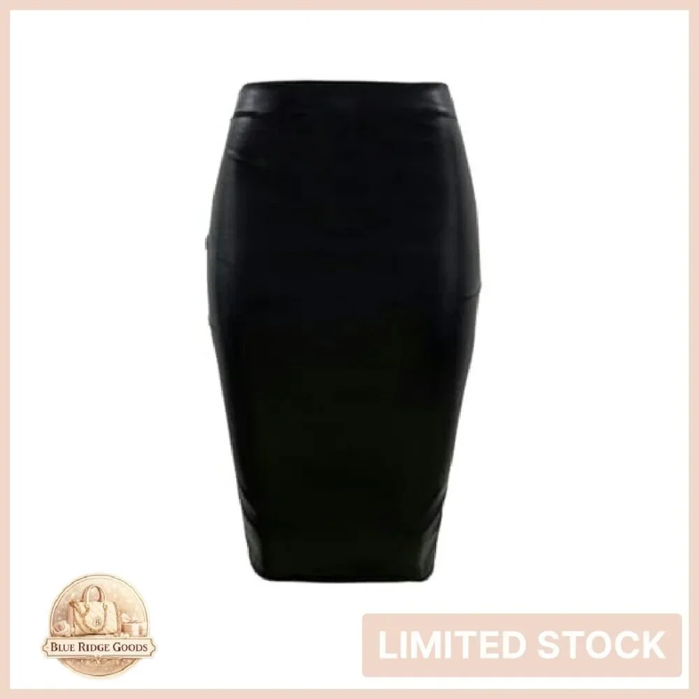 Faux Leather Pencil Skirt High Waist Midi Chic Elegant Work Wear